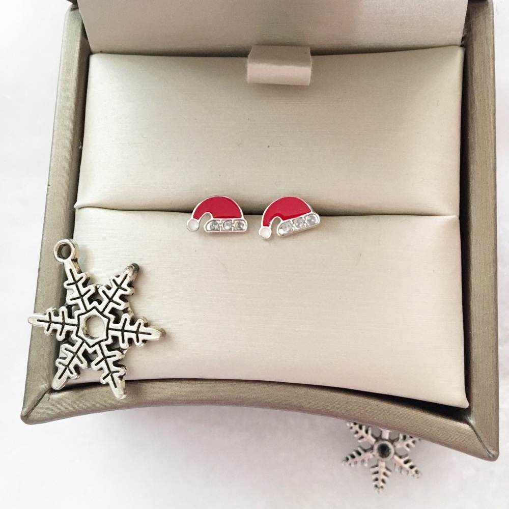Festive Red and Silver Santa Hat Earrings